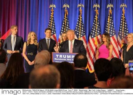 June 7, 2016 - Westchester, New York, United States - (160607) -- Westchester, June 7, 2016 -- Trump addresses members of the press and supporters during a press conference at Trump National Golf Club in Westchester, New York, United States on June 7, 2016. Westchester United States  - ZUMAn230