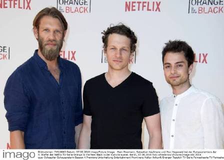 Marc Rissmann, Sebastian Kaufmane und Max Hegewald bei der Europapremiere der 4. Staffel der Netflix TV-Serie Orange Is the New Black in der Kulturbrauerei. Berlin, 07.06.2016 Foto:xFredericx xFuturexImage