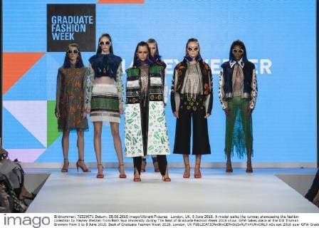 London, UK. 8 June 2016. A model walks the runway showcasing the fashion collection by Hayley Webber from Bath Spa University during The Best of Graduate Fashion Week 2016 show. GFW takes place at the Old Truman Brewery from 5 to 8 June 2016. Best of Graduate Fashion Week 2016, London, UK 