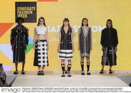 London, UK. 8 June 2016. A model walks the runway showcasing the fashion collection by Hazel Symons from De Montfort University Leicester during The Best of Graduate Fashion Week 2016 show. GFW takes place at the Old Truman Brewery from 5 to 8 June 2016. Best of Graduate Fashion Week 2016, London, UK 