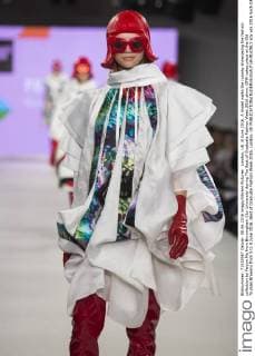London, UK. 8 June 2016. A model walks the runway showcasing the fashion collection by Feiyve Ma from Birmingham City University during The Best of Graduate Fashion Week 2016 show. GFW takes place at the Old Truman Brewery from 5 to 8 June 2016. Best of Graduate Fashion Week 2016, London, UK 