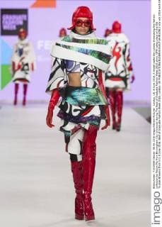 London, UK. 8 June 2016. A model walks the runway showcasing the fashion collection by Feiyve Ma from Birmingham City University during The Best of Graduate Fashion Week 2016 show. GFW takes place at the Old Truman Brewery from 5 to 8 June 2016. Best of Graduate Fashion Week 2016, London, UK 