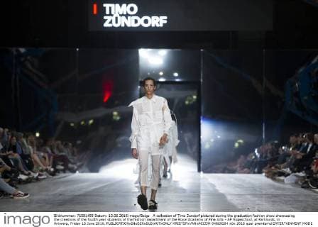 A collection of Timo Zundorf pictured during the graduation fashion show showcasing the creations of the fourth year students of the fashion department of the Royal Academy of Fine Arts - AP Hogeschool, at Parkloods, in Antwerp, Friday 10 June 2016.  KRISTOFxVANxACCOM 04869284