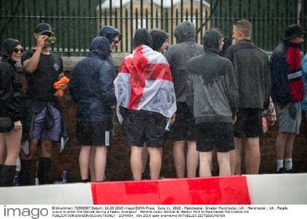 June 11, 2016 - Manchester, Greater Manchester, UK - Manchester , UK . People queue to enter the festival during a heavy downpour . Parklife music festival at Heaton Park in Manchester Manchester UK  - ZUMAl94_