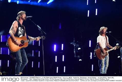June 11, 2016 - Nashville, Tennessee, United States - 11 June 2016 - Nashville, Tennessee - Tyler Hubbard and Brian Kelley, Florida Georgia Line. 2016 CMA Music Festival Nightly Concert held at Nissan Stadium. Photo Credit: Laura Farr AdMedia Nashville United States - ZUMAa123