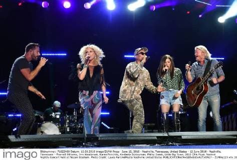 June 12, 2016 - Nashville, Tennessee, United States - 12 June 2016 - Nashville, Tennessee - Pharrell Williams, Jimi Westbrook, Karen Fairchild, Kimberly Schlapman, Phillip Sweet, Little Big Town. 2016 CMA Music Festival Nightly Concert held at Nissan Stadium. Photo Credit: Laura Farr AdMedia Nashville United States - ZUMAa123