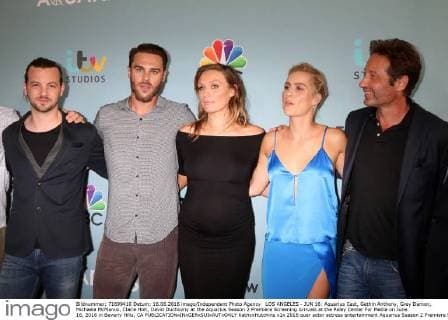 LOS ANGELES - JUN 16: Aquarius Cast, Gethin Anthony, Grey Damon, Michaela McManus, Claire Holt, David Duchovny at the Aquarius Season 2 Premiere Screening Arrivals at the Paley Center For Media on June 16, 2016 in Beverly Hills, CA  KathyxHutchins