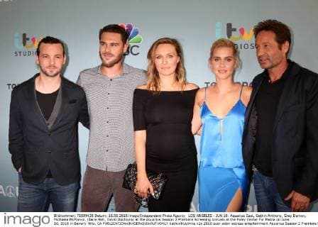 LOS ANGELES - JUN 16: Aquarius Cast, Gethin Anthony, Grey Damon, Michaela McManus, Claire Holt, David Duchovny at the Aquarius Season 2 Premiere Screening Arrivals at the Paley Center For Media on June 16, 2016 in Beverly Hills, CA  KathyxHutchins