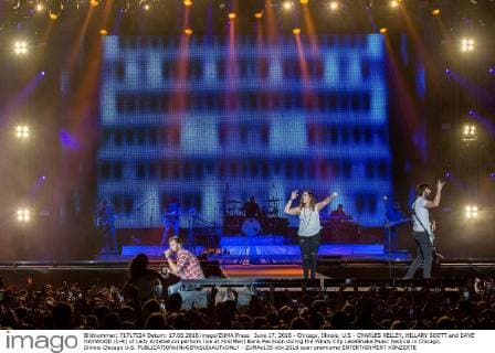 June 17, 2016 - Chicago, Illinois, U.S - CHARLES KELLEY, HILLARY SCOTT and DAVE HAYWOOD (L-R) of Lady Antebellum perform live at FirstMerit Bank Pavilsion during the Windy City LakeShake Music Festival in Chicago, Illinois Chicago U.S. - ZUMAs135
