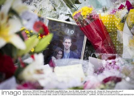 June 20, 2016 - Birstall, Yorkshire, UK - Birstall UK. Picture shows the sea of flowers this morning in the market square in Birstall where MP Jo Cox was murdered last week. The man accused of her murder is due to appear at the Old Bailey in London today. Birstall UK  - ZUMAl94_