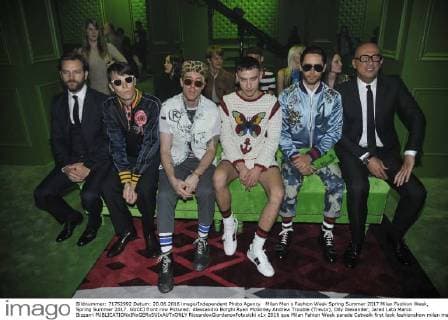 Milan Men s Fashion Week Spring Summer 2017 Milan Fashion Week, Spring Summer 2017. GUCCI front row Pictured: Alessandro Borghi Ryan McGinley Andrew Trouble (Trevor), Olly Alexander, Jared Leto Marco Bizzarri  RiccardoxGiordanoxFotosicki
