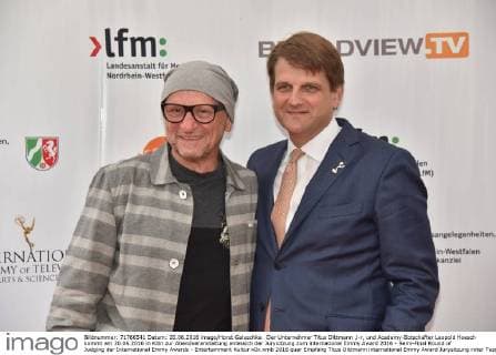 Der Unternehmer Titus Dittmann ,l-r, und Academy-Botschafter Leopold Hoesch kommt am 20.06.2016 in Köln zur Abendveranstaltung anlässich der Jurysitzung zum international Emmy Award 2016 - Semi-Final Round of Judging der International Emmy Awards -