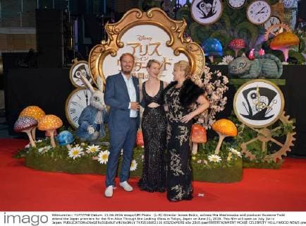 (L-R) Director James Bobin, actress Mia Wasikowska and producer Suzanne Todd attend the Japan premiere for the film Alice Through the Looking Glass in Tokyo, Japan on June 21, 2016. This film will open on July 1st in Japan.  TKP2016062116 KEIZOxMORI