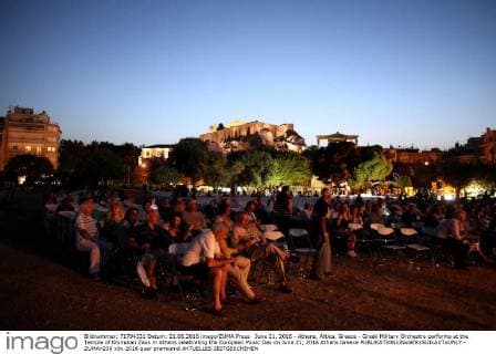 June 21, 2016 - Athens, Attica, Greece - Greek Military Orchestra performs at the Temple of Olympian Zeus in Athens celebrating the European Music Day on June 21, 2016 Athens Greece  - ZUMAn230