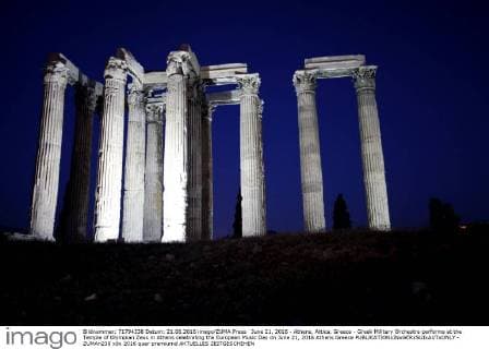 June 21, 2016 - Athens, Attica, Greece - Greek Military Orchestra performs at the Temple of Olympian Zeus in Athens celebrating the European Music Day on June 21, 2016 Athens Greece  - ZUMAn230