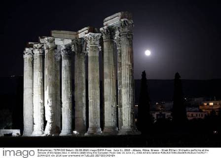 June 21, 2016 - Athens, Attica, Greece - Greek Military Orchestra performs at the Temple of Olympian Zeus in Athens celebrating the European Music Day on June 21, 2016 Athens Greece  - ZUMAn230