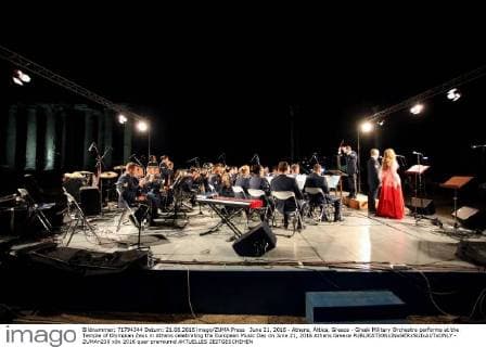 June 21, 2016 - Athens, Attica, Greece - Greek Military Orchestra performs at the Temple of Olympian Zeus in Athens celebrating the European Music Day on June 21, 2016 Athens Greece  - ZUMAn230