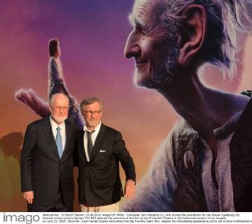 Composer John Williams (L), who scored the soundtrack for the Steven Spielberg (R) directed motion picture fantasy The BFG attends the premiere of the film at the El Capitan Theatre in the Hollywood section of Los Angeles on June 21, 2016. Storyline: A girl named Sophie encounters the Big Friendly Giant who, despite his intimidating appearance, turns out to be a kindhearted soul who is considered an outcast by the other giants because, unlike them, he refuses to eat children.  LAP2016062119 JIMxRUYMEN