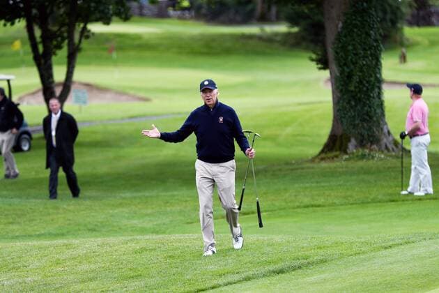 June 23, 2016 - Castlebar, Mayo, Ireland - U.S. Vice President Joe Biden joins Irish Taoiseach Enda Kenny in a round of golf at Castlebar Golf Club June 23, 2016 in Castlebar, County Mayo, Ireland. Castlebar Ireland - ZUMAp138