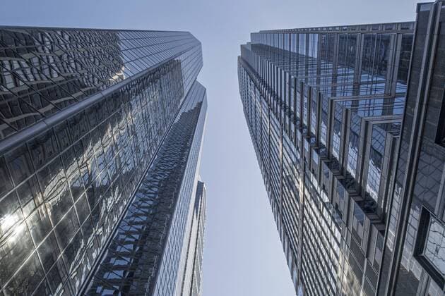 USA, Philadelphia, Two skyscrapers from below  MELF000114