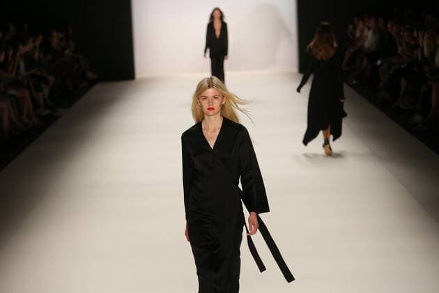 Germany: Mercedes-Fashion Week in Berlin Model wears the collection of Avelon on the catwalk at the Erika Hess Ice Stadium in Berlin-Weding. 19th time of the Mercedes-Benz Fashion Week in Berlin. Numerous labels are taking part in the German fashion week for the 2017 spring summer season.  SimonexKuhlmey