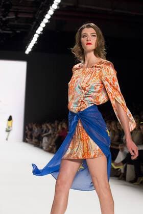 June 29, 2016 - Berlin, Germany - A model carries a flag of the European Union as she walks the runway at the Anja Gockel show during the Mercedes-Benz Fashion Week Berlin Spring Summer 2017 at Erika Hess Eisstadion in Berlin, Germany on June 29, 2016. Berlin Germany  - ZUMAn230