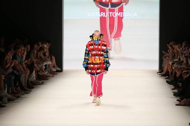 Germany: Wataru Tominaga at the Mercedes-Benz Fashion Week Model wears the collection of Wataru Tominaga during the catwalk in the Erika Hess Ice Stadium in Berlin-Wedding. Numerous labels are taking part in the German fashion week for the 2017 spring summer season.  SimonexKuhlmey