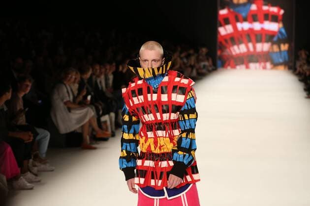 Germany: Wataru Tominaga at the Mercedes-Benz Fashion Week Model wears the collection of Wataru Tominaga during the catwalk in the Erika Hess Ice Stadium in Berlin-Wedding. Numerous labels are taking part in the German fashion week for the 2017 spring summer season.  SimonexKuhlmey