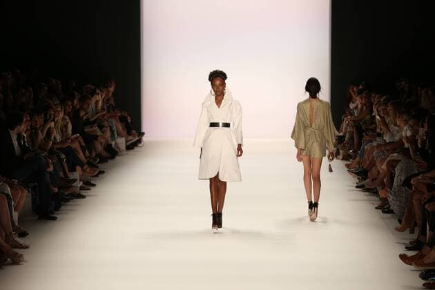 Germany: Dimitri collection at the Mercedes-Benz Fashion Week Model wears the collection of Dimitri during the catwalk in the Erika Hess Ice Stadium in Berlin-Wedding. Numerous labels are taking part in the German fashion week for the 2017 spring summer season.  SimonexKuhlmey