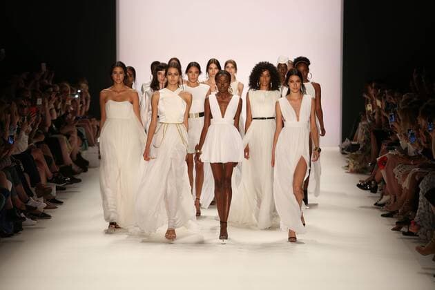 Germany: Dimitri collection at the Mercedes-Benz Fashion Week Models wear the collection of Dimitri during the catwalk in the Erika Hess Ice Stadium in Berlin-Wedding. Numerous labels are taking part in the German fashion week for the 2017 spring summer season.  SimonexKuhlmey