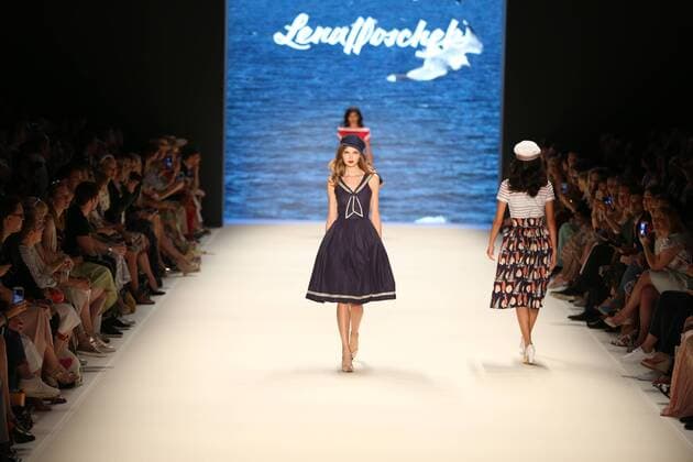 Berlin: Lena Hoschek at the Mercedes-Benz Fashion Week The photo shows Models with the collection of Lena Hoschek on the catwalk in the Erika Hess Ice Stadium in Berlin-Weding. The 19th time, the Mercedes-Benz Fashion Week Berlin. Numerous labels are taking part in the German fashion week for the 2017 spring summer season.  SimonexKuhlmey