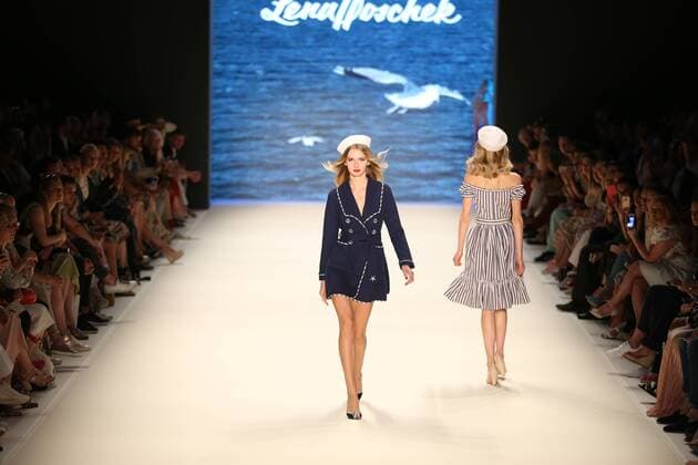 Berlin: Lena Hoschek at the Mercedes-Benz Fashion Week The photo shows Models with the collection of Lena Hoschek on the catwalk in the Erika Hess Ice Stadium in Berlin-Weding. The 19th time, the Mercedes-Benz Fashion Week Berlin. Numerous labels are taking part in the German fashion week for the 2017 spring summer season.  SimonexKuhlmey
