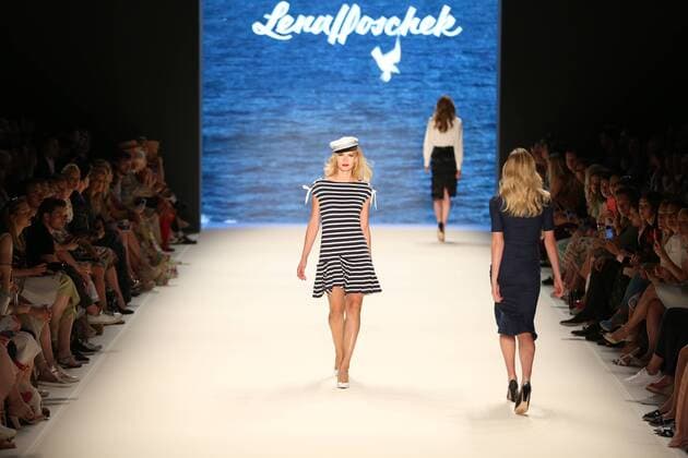 Berlin: Lena Hoschek at the Mercedes-Benz Fashion Week The photo shows Models with the collection of Lena Hoschek on the catwalk in the Erika Hess Ice Stadium in Berlin-Weding. The 19th time, the Mercedes-Benz Fashion Week Berlin. Numerous labels are taking part in the German fashion week for the 2017 spring summer season.  SimonexKuhlmey