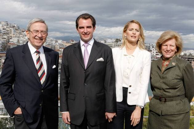 Feb. 01, 2010 - Piraeus, Greece - Prince Nikolaos of Greece and Tatiana Blatnik have annouched their engagement publicly to the world media. Nikolaos and Tatiana will married this summer in Greece. Photograph with his parents King Constantine and Queen Anne-Marie of Greece. - ZUMAv62_