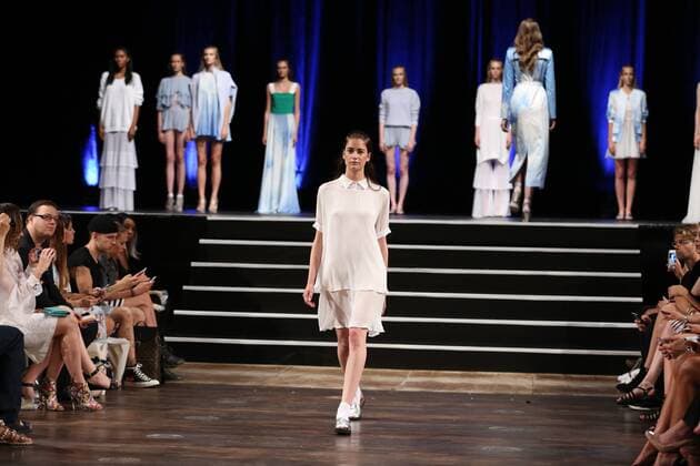 Berlin: Marcel Ostertag at the Mercedes-Benz Fashion Week The 19th time, the Mercedes-Benz Fashion Week Berlin. Numerous labels are taking part in the German fashion week for the 2017 spring summer season. The photo shows Models with the collection of Marcel Ostertag on the catwalk in the Admiralspalast in Berlin-Mitte.  SimonexKuhlmey