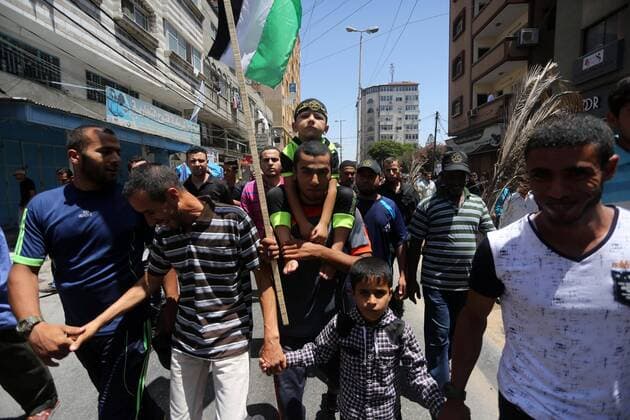 Gaza City, Gaza Strip, Palestinian Territory - Palestinians take part in a rally marking al-Quds (Jerusalem) Day following Friday prayer in Gaza city on July 1, 2016 Gaza City Palestinian Territory - ZUMAap3_