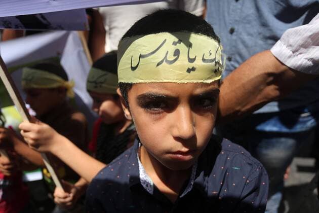Gaza City, Gaza Strip, Palestinian Territory - Palestinians take part in a rally marking al-Quds (Jerusalem) Day following Friday prayer in Gaza city on July 1, 2016 Gaza City Palestinian Territory - ZUMAap3_