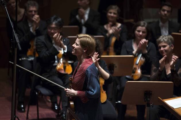 (160701) -- WIESBADEN, July 1, 2016 -- German violinist Isabelle Faust takes curtain call?after the performance during Rheingau Music Festival in Wiesbaden, Germany, on July 1, 2016. The 29th Rheingau Music Festival is held from June 18 to August 27. ) GERMANY-WIESBADEN-MUSIC FESTIVAL Luo?Huanhuan 