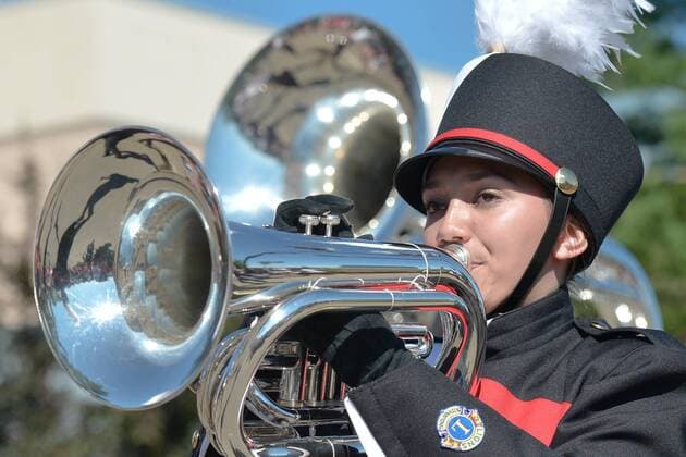 Nationalfeiertag in Kanada July 1, 2016 - Edmonton, Canada - A member of the Royal Canadian Mounted Police (RCM) marching band during the parade on Canada Day, in Sherwood Park..On Friday, 1 July 2016, in Edmonton, Alberta, Canada. Edmonton Canada  - ZUMAn230