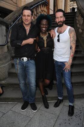 Sascha Vollmer, Ivy Quainoo und Alec Völkel bei der Ankunft zur Michael Michalsky Style Night im Rahmen der Mercedes-Benz Fashion Week Frühjahr Sommer 2017 am 1.07.2016 in Berlin MBFW Fashionweek in Berlin 2016- Michael Michalsky Style Night 