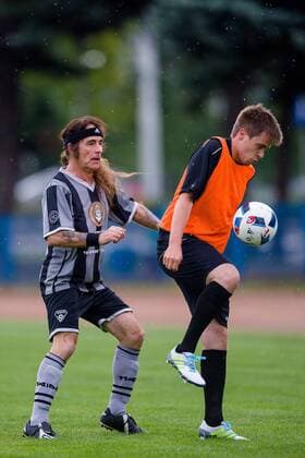 Wroclaw, Poland 02.07.2016 Steve Harris of Iron Maiden plays a friendly football match with the team of Wroclaw journalists  160702_1SB6596