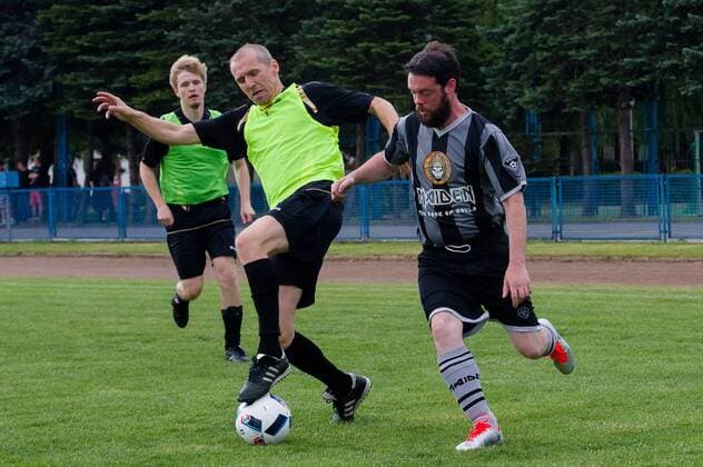 Wroclaw, Poland 02.07.2016 Steve Harris of Iron Maiden plays a friendly football match with the team of Wroclaw journalists  160702_2SB5339