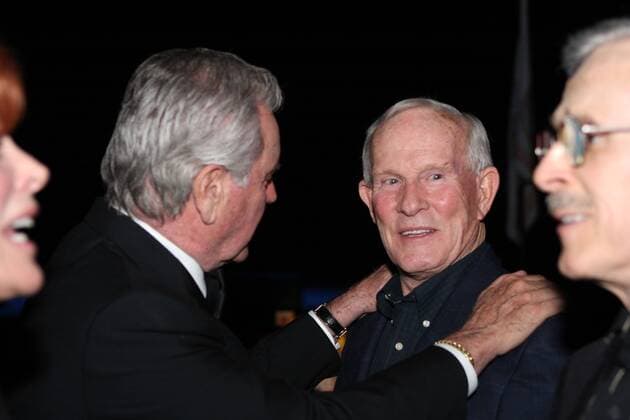 Feb 20, 2010 - Indio, California, USA - The Smothers Brothers perform live to benifit the Barbara Sinatra Children s Hospital during the Frank Sinatra Starkey Hearing Foundation Celebrity Invitational . The event, which included 3 days of parties, a fashion show, and golf, took place at the Fantasy Springs Resort Casino. DICK, right partial view, and TOM SMOTHERS, second from right, talked after their show with, ROBERT WAGNER and his Wife JILL ST. JOHN, left partial view. - ZUMAa07_