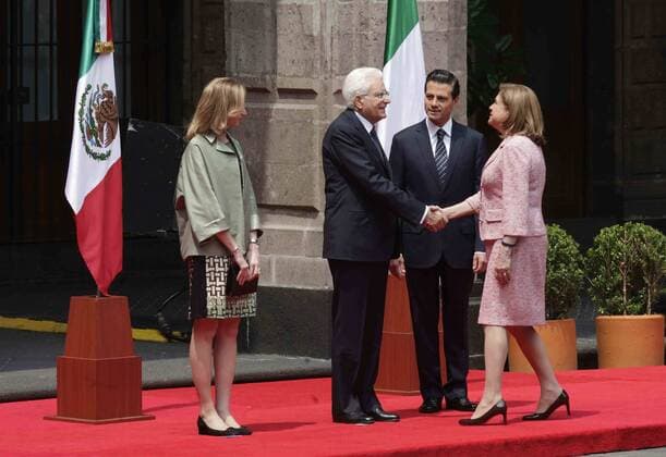July 4, 2016 - Mexico - EUM20160704POL01.JPG.CIUDAD DE MEXICO Diplomacy Diplomacia-Visita Mattarella.- Laura Mattarella, primera dama de Italia; Sergio Mattarella, presidente de la Republica Italiana; Enrique Pena Nieto, presidente de la Republica Mexicana; y Areli Gomez, procuradora general; en el Palacio Nacional durante la visita de Estado que realiza el mandatario italiano a Mexico este lunes, 4 de julio de 2016. Foto: Agencia EL UNIVERSAL Juan Carlos Reyes EVZ Mexico  - ZUMAu78_
