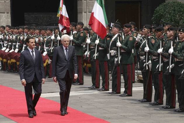 July 4, 2016 - Mexico - EUM20160704POL02.JPG.CIUDAD DE MEXICO Diplomacy Diplomacia-Visita Mattarella.-Enrique Pena Nieto, presidente de la Republica Mexicana, y Sergio Mattarella, presidente de la Republica Italiana, en el Palacio Nacional durante la visita de Estado que realiza el mandatario italiano a Mexico este lunes, 4 de julio de 2016. Foto: Agencia EL UNIVERSAL Juan Carlos Reyes EVZ Mexico  - ZUMAu78_