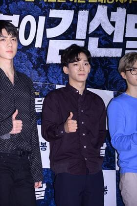 Seung-ho Yu,Jae-hyeon Jo,Jae-hyeon Jo,Mi-ran Ra and EXO member XIUMIN attend the vip premiere of Seondal: The Man who Sells the River in Seoul, Korea on 04th July, 2016.(China and Korea Rights Out)  2016070501407