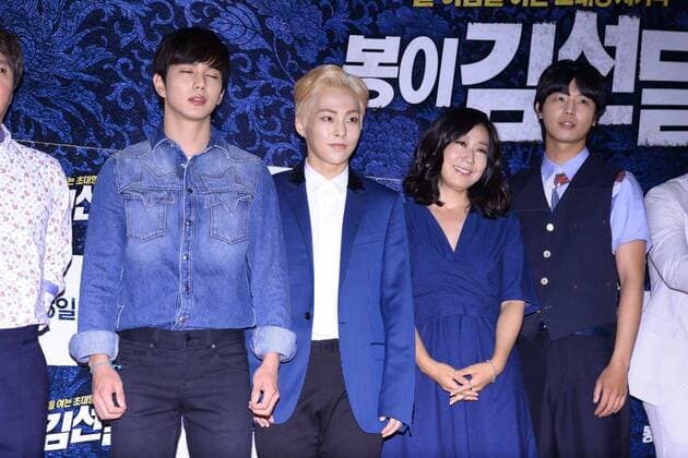 Seung-ho Yu,Jae-hyeon Jo,Jae-hyeon Jo,Mi-ran Ra and EXO member XIUMIN attend the vip premiere of Seondal: The Man who Sells the River in Seoul, Korea on 04th July, 2016.(China and Korea Rights Out)  2016070501629