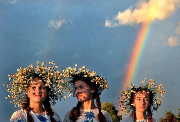 GOMEL REGION, BELARUS - JULY 7, 2016: Girls wearing flower wreaths during festivities marking Ivan Kupala Day, a pagan summer solstice celebration, in the town of Turov. Viktor Drachev TASS  TS029319