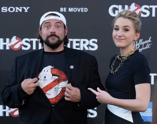Director Kevin Smith and his daughter Harley Quinn Smith attend the premiere of the motion picture comedy Ghostbusters at TCL Chinese Theatre in the Hollywood section of Los Angeles on July 9, 2016. Storyline: 30 years after Ghostbusters took the world by storm, the beloved franchise makes its long-awaited return. Director Paul Feig brings his fresh take to the supernatural comedy, joined by some of the funniest actors working today.  LAP2016070937 JIMxRUYMEN