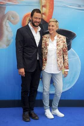 American TV personality Ellen Degeneres and actor Dominic West attending the UK Gala Screening of Finding Dory , at London s Odeon Leicester Square. July 10th 2016  TSTx162217